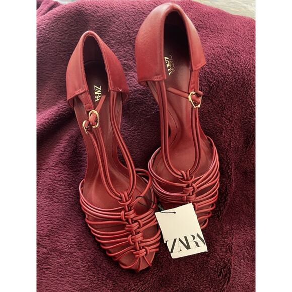 ZARA Strappy Red Braided Heeled Sandals NWT | Size 7.5 / 8 - Picture 6 of 16
